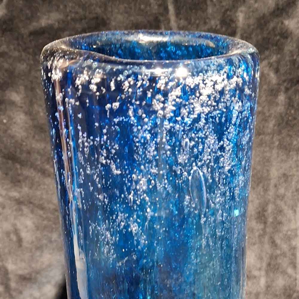 El Yapımı Sanatsal (Art Glass) Mavi 'Bullicante' Cam Vazo