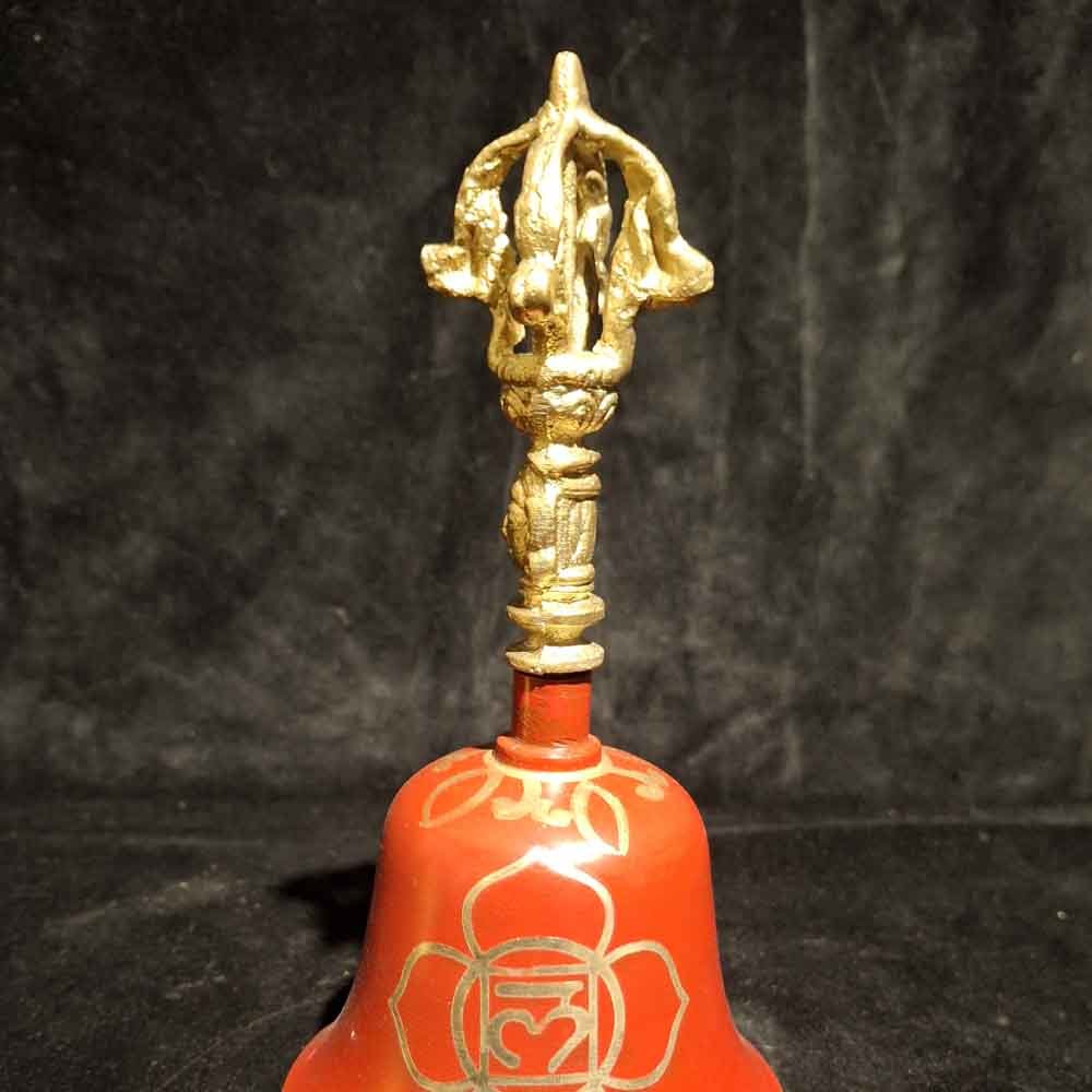 Kırmızı Tibet Çanı – Altın Vajra Saplı Meditasyon ve Ses Terapisi Çanı