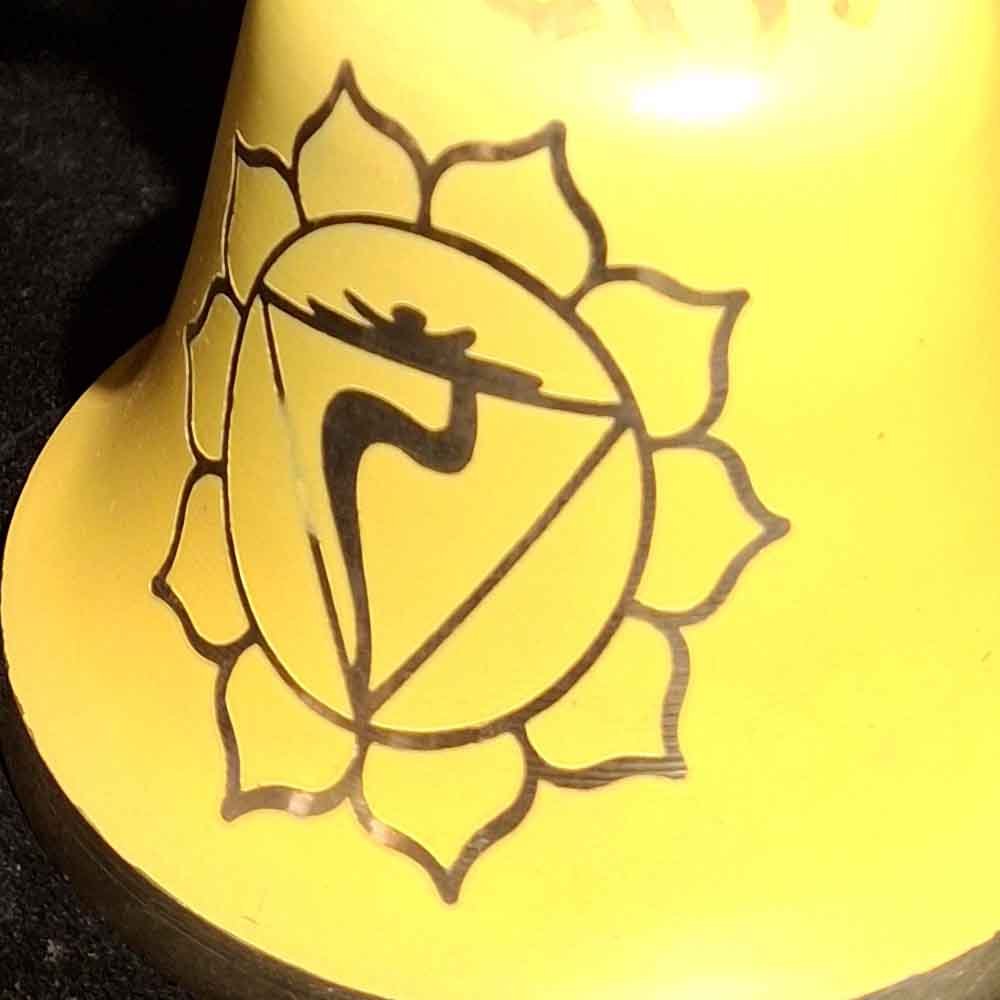 Sarı Çakra Sembolü İşlemeli Altın Saplı Meditasyon Çanı