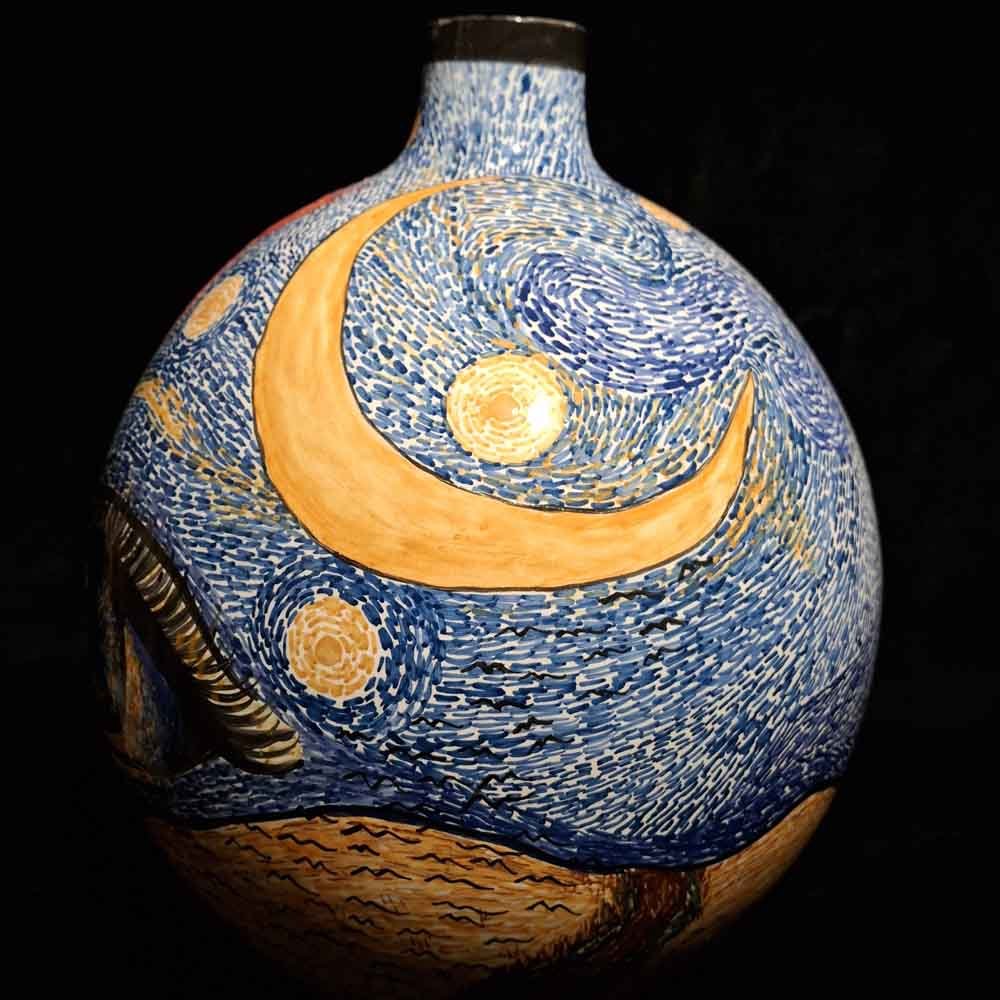 Van Gogh “Yıldızlı Gece” İlhamlı Göz Motifli Seramik Vazo