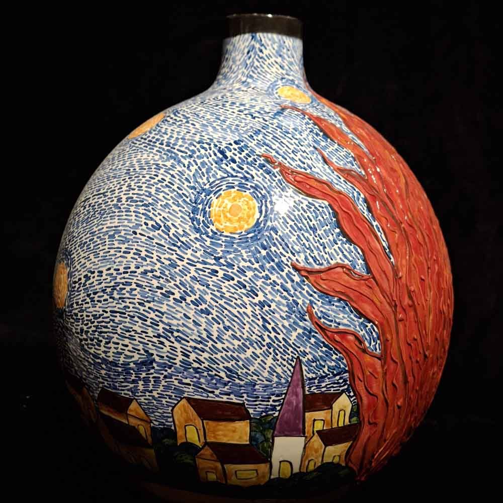 Van Gogh “Yıldızlı Gece” İlhamlı Göz Motifli Seramik Vazo